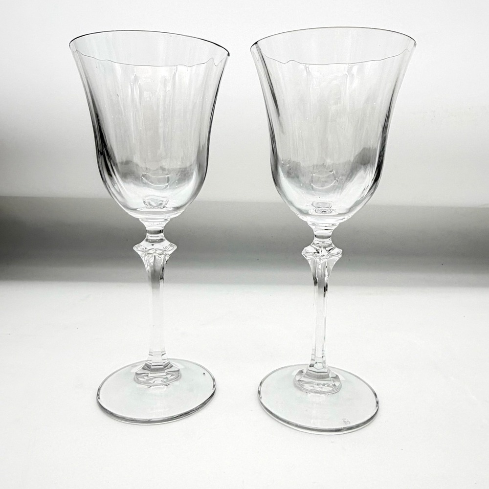 Spiegelau Crystal Wine/Water Goblets Pair Optic Faceted Stem Crown S Vintage